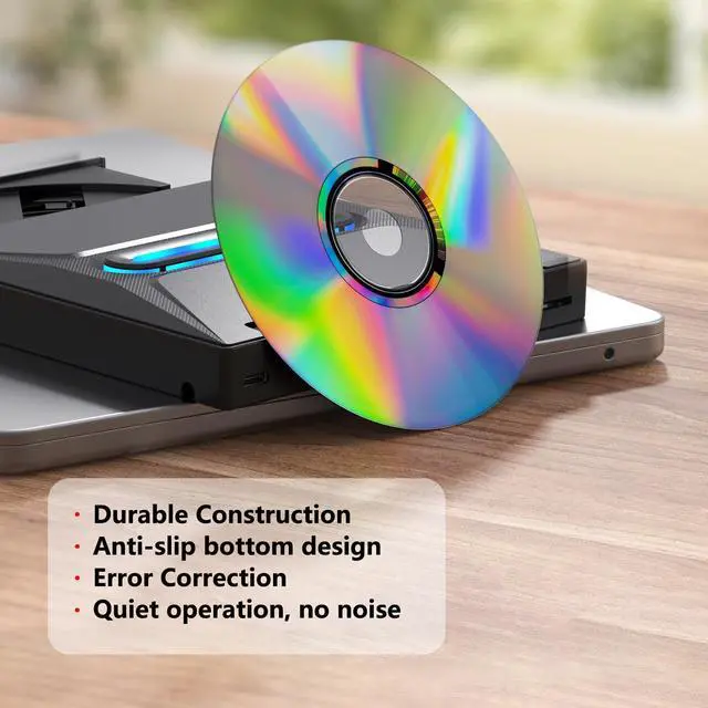 Alt view image 5 of 5 - Eerbaier External CD/DVD Drive for Laptop, DVD/CD Burner, Plug & Play, USB 3.0 & Type-C High Speed CD/DVD Reader & Writer, Portable DVD Player for Windows, Linux, Mac OS Laptop PC