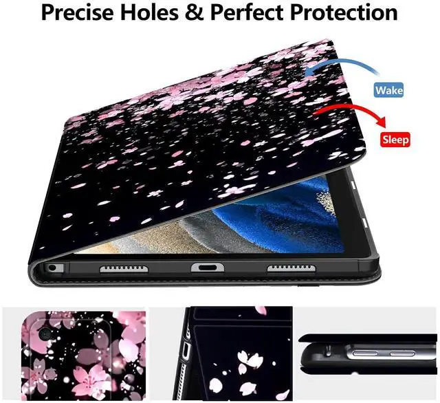 Alt view image 2 of 5 - Case for Amazon Fire HD 10 and 10 Plus Tablet (13th/11th Generation, 2023/2021 Release) 10.1" PU Leather Smart Protective Cover with Auto Sleep/Wake for Fire HD 10 2023,Cherry Blossoms Glittery