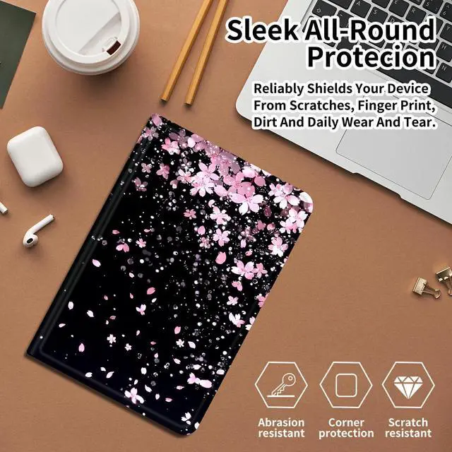 Alt view image 5 of 5 - Case for Amazon Fire HD 10 and 10 Plus Tablet (13th/11th Generation, 2023/2021 Release) 10.1" PU Leather Smart Protective Cover with Auto Sleep/Wake for Fire HD 10 2023,Cherry Blossoms Glittery