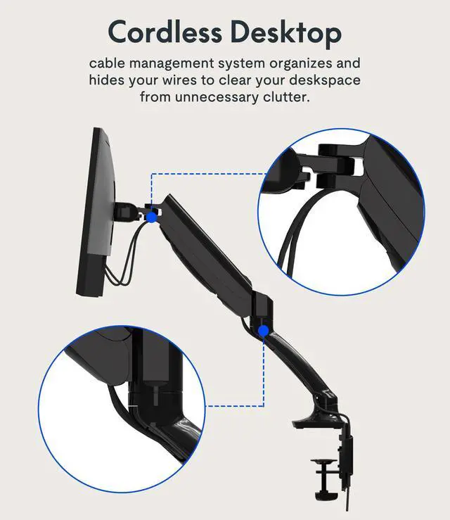 Alt view image 3 of 5 - FlexiSpot Single Monitor Stand for Desk Adjustable Spring Vesa Monitor Mount with C Clamp for 10 to 27 Inch Computer Screens Heavy Duty Monitor Arm Hold up to 3.3 to 11lbs, Black
