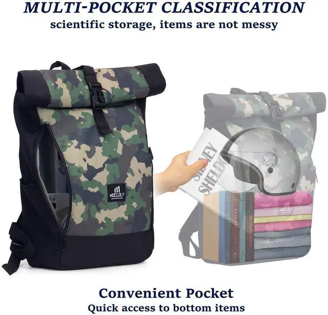 Alt view image 4 of 5 - MOCLOLY Rolltop Backpack Women & Men, Laptop Backpack with Laptop Compartment, Waterproof Backpack for Travel, Casual, Camouflage