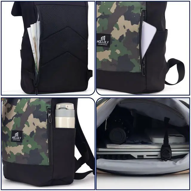 Alt view image 5 of 5 - MOCLOLY Rolltop Backpack Women & Men, Laptop Backpack with Laptop Compartment, Waterproof Backpack for Travel, Casual, Camouflage