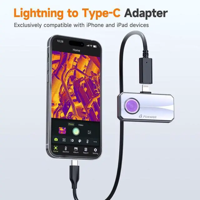 Alt view image 3 of 5 - FOXWELL RT100 Thermal Camera Convert Cable fit for Lightning Port to Type-C Port (Only for iOS Device)