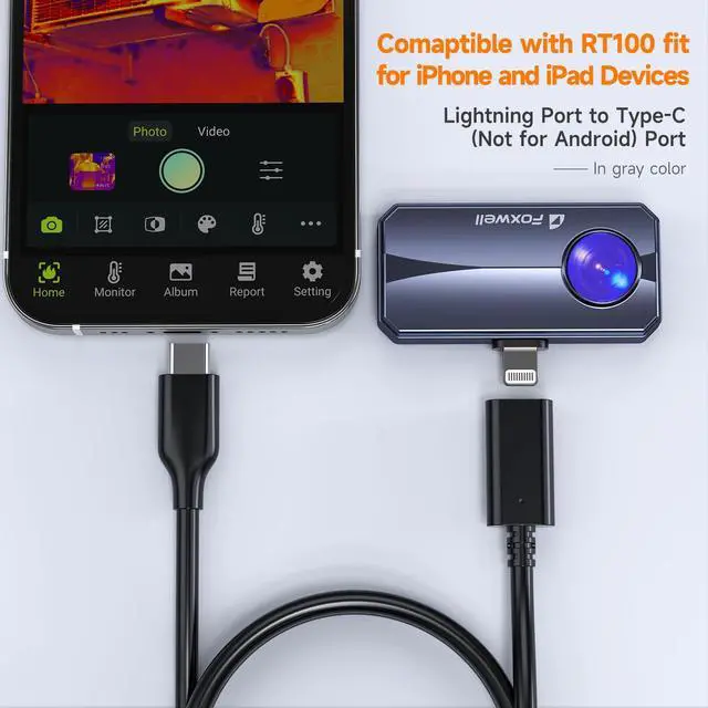 Alt view image 4 of 5 - FOXWELL RT100 Thermal Camera Convert Cable fit for Lightning Port to Type-C Port (Only for iOS Device)
