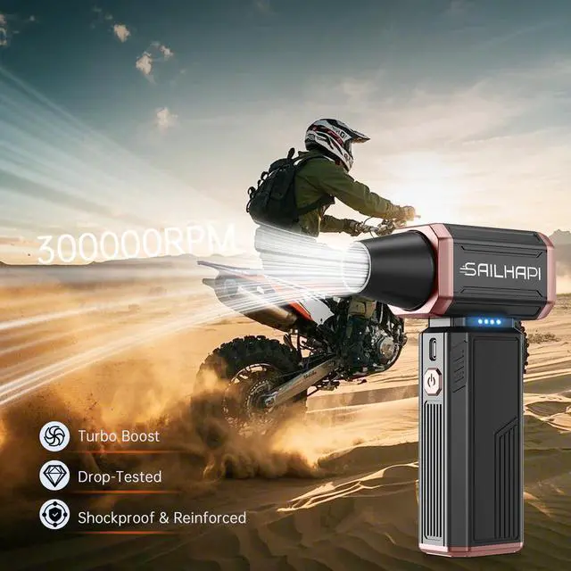 Alt view image 5 of 5 - SAILHAPI Compressed Air Duster 300000RPM, Cordless Electric Duster Brushless Motor Replace Canned Air, Rechargeable Durable Blower for Keyboard, Computers, Air Bed, Snow Removal & Outdoor, Great Gift