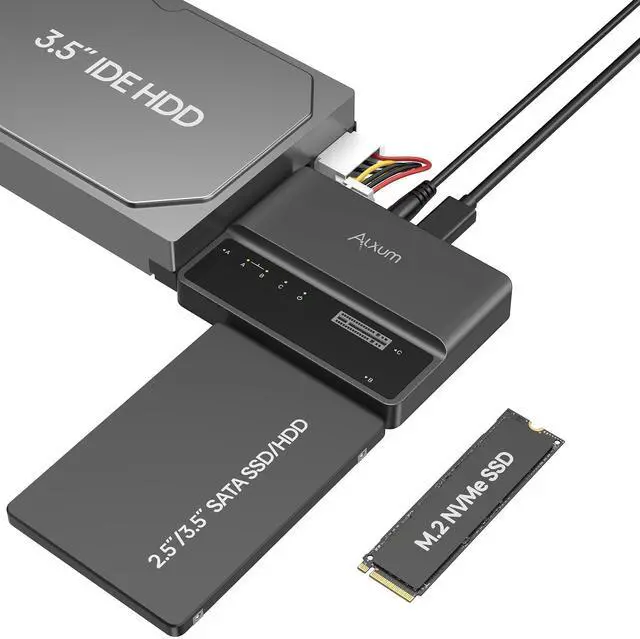 Main image of Alxum NVME M.2 SATA IDE SSD Enclosure External 3 in 1 Tool-Free PCIE-10Gbps USB 3.2 Type C Hard Drive Reader for 2230/2242/2260/2280,2.5" /3.5" SATA SSD and 3.5" IDE HDD