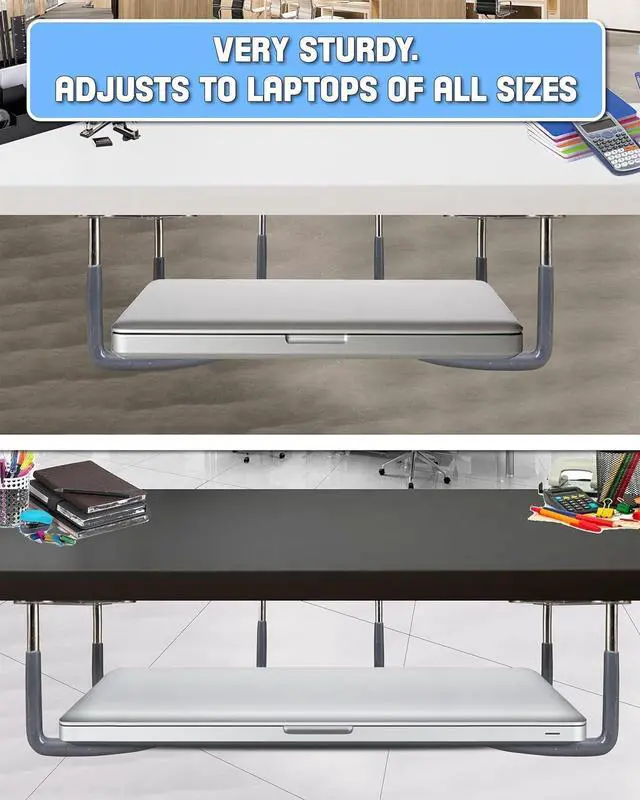 Alt view image 3 of 5 - TidyFriend Rubberized Under Desk Laptop Mount - 9 Racks in 3 Sets, Laptop Under Desk Mount, Organizer Rack with Screws