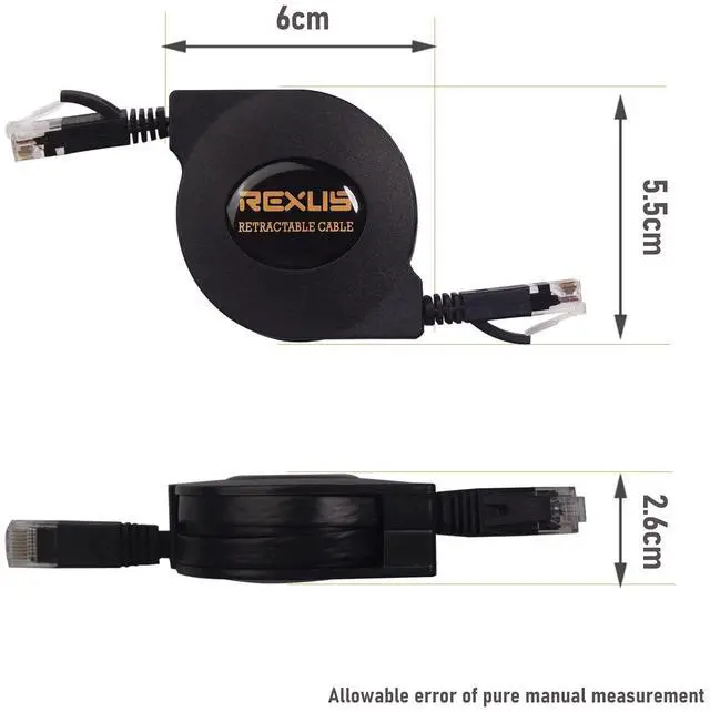 Alt view image 3 of 5 - REXUS 2-Pack Retractable Cat 6 Flat Ethernet Network Cable 6.6 FT, 10 Gigabit High Speed LAN Wires Internet Patch Cable with RJ45 Connector for Xbox,PS4,Router, Modem,Switch(C6R22Z)