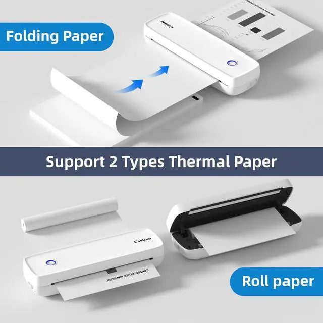 Alt view image 2 of 5 - Cooljun Portable Thermal Printer, Supports A4 Paper & 8.5'' x 11'' US Letter Wireless Inkless Bluetooth Printer for Travel, Home, Office - Compatible with iOS, Android, Laptop(White)