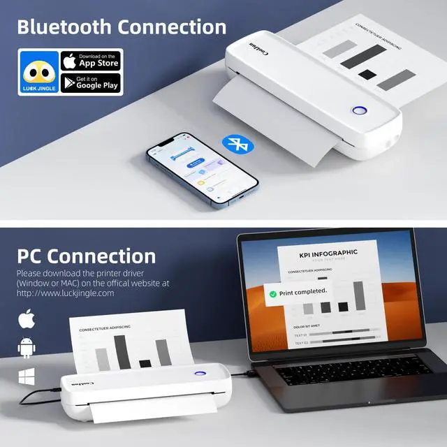 Alt view image 3 of 5 - Cooljun Portable Thermal Printer, Supports A4 Paper & 8.5'' x 11'' US Letter Wireless Inkless Bluetooth Printer for Travel, Home, Office - Compatible with iOS, Android, Laptop(White)