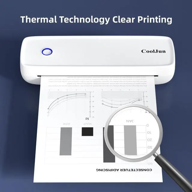 Alt view image 4 of 5 - Cooljun Portable Thermal Printer, Supports A4 Paper & 8.5'' x 11'' US Letter Wireless Inkless Bluetooth Printer for Travel, Home, Office - Compatible with iOS, Android, Laptop(White)