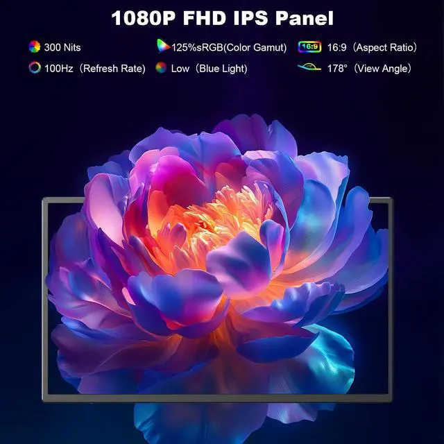 Alt view image 3 of 5 - 24" Large Portable Monitor, 1080P FHD 100Hz Laptop Screen Extender, 125% sRGB IPS Monitor Extender, USB C HDMI Office Gaming with Detachable Stand, Travel monitor for Window MAC Phone Xbox Switch