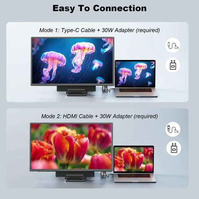 Alt view image 5 of 5 - 24" Large Portable Monitor, 1080P FHD 100Hz Laptop Screen Extender, 125% sRGB IPS Monitor Extender, USB C HDMI Office Gaming with Detachable Stand, Travel monitor for Window MAC Phone Xbox Switch