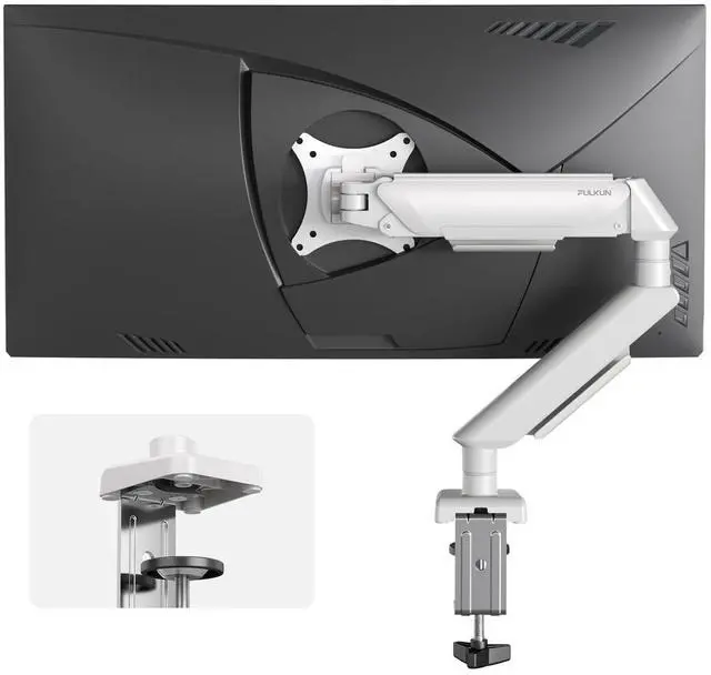 Main image of FULKUN Single Monitor Mount for 13 to 32 Inch Screens up to 22 lbs,Aluminum Ultrawide Screen Arm for Samsung Odyssey G9 and More, Fully Adjustable Monitor Stand for Desk, VESA 100x100mm (White)