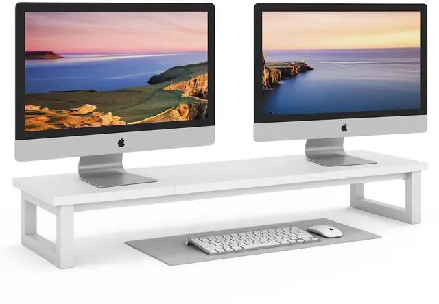 Main image of YAOHUOO Dual Monitor Stand Riser, 39Inch Large Monitor Stands for 2 Monitors, Computer Monitor Stand, Wooden Desktop Oraganizer Shelf for Office Desk Computer,Laptop,TV