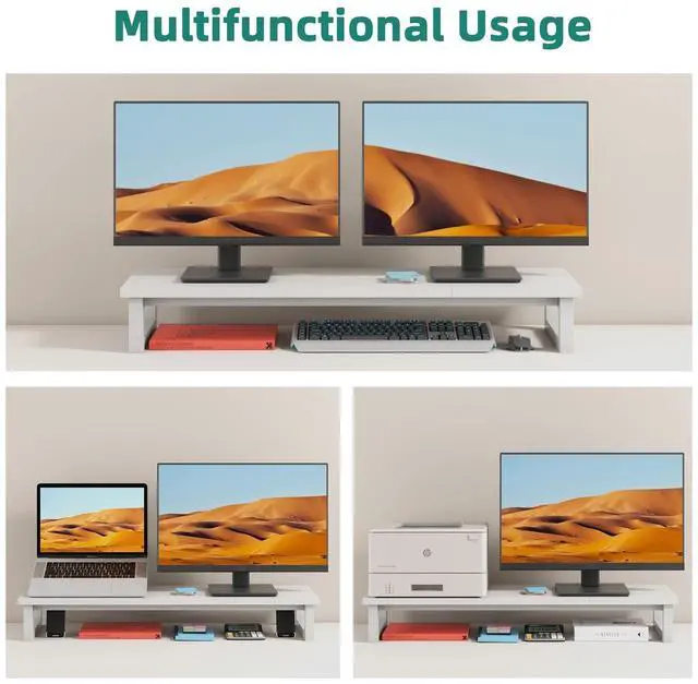 Alt view image 4 of 5 - YAOHUOO Dual Monitor Stand Riser, 39Inch Large Monitor Stands for 2 Monitors, Computer Monitor Stand, Wooden Desktop Oraganizer Shelf for Office Desk Computer,Laptop,TV