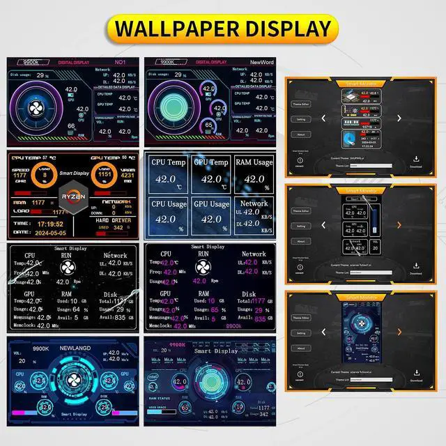 Alt view image 4 of 5 - 3.5" IPS USB Mini Screen Computer Temp Data Monitor Display Type-C Sub Screen for PC ARGB Computer Case Secondary Screen