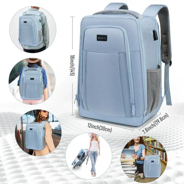 Alt view image 5 of 5 - ZRSUN Travel Backpack, Business Anti Theft Slim Sturdy Laptops Backpack with USB Charging Port, Water Resistant College School Laptop Bag for Men & Women Fits 15.6 Inch Notebook(Blue)
