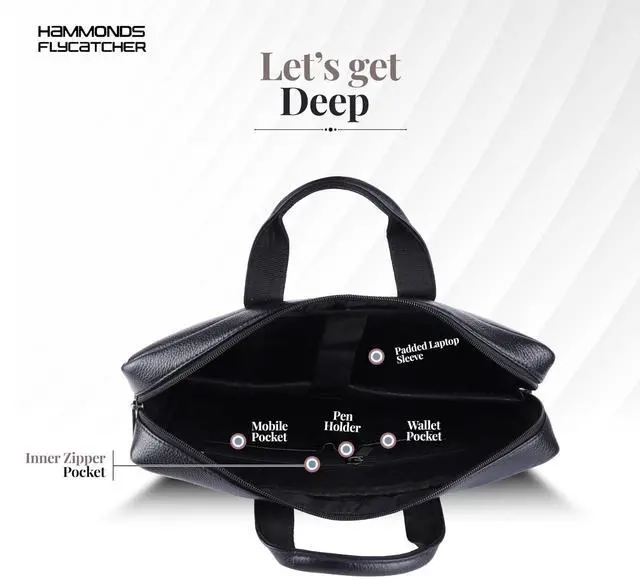 Alt view image 4 of 5 - HAMMONDS FLYCATCHER Genuine Leather Office Bag for Men - Laptop Bag for Men - Padded Laptop Compartment, Fits 14 Inch Laptop - Adjustable Strap, 1 Year Warranty - Office, Travel, Daily Use, Super