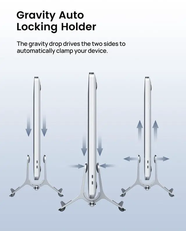 Alt view image 2 of 5 - SODI Vertical Laptop Stand for Desk, Gravity Auto Lock Vertical MacBook Stand, Aluminum Laptop Vertical Dock Stand Holder Compatible with MacBook Pro, MacBook Air, Silver