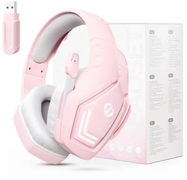 Main image of Anivia 2.4GHz Wireless Gaming Headset with Microphone for Work, PC Comptuers, Laptop, Over Ear Gamer Headphones with Mic, LED Light, Bass Surround Sound, Soft Ear Pads, for Girls and Women (Pink)