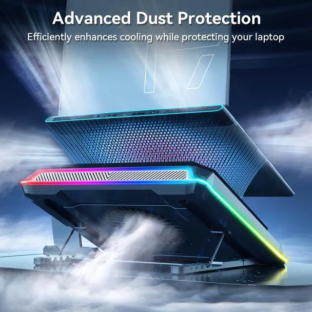 Alt view image 2 of 5 - ICE COOREL Gaming Laptop Cooling Pad with Powerful Turbofan, Laptop Fan Cooling Pad for Laptop 15-21 Inches, RGB Laptop Cooler Stand with 8 Height Adjustable, Infinitely Variable Speed, LCD Screen