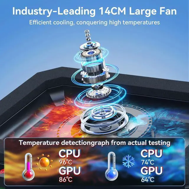 Alt view image 3 of 5 - ICE COOREL Gaming Laptop Cooling Pad with Powerful Turbofan, Laptop Fan Cooling Pad for Laptop 15-21 Inches, RGB Laptop Cooler Stand with 8 Height Adjustable, Infinitely Variable Speed, LCD Screen