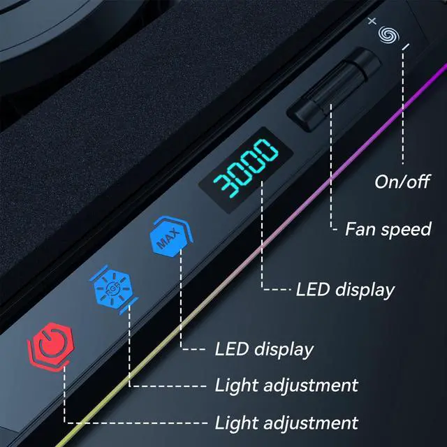 Alt view image 5 of 5 - ICE COOREL Gaming Laptop Cooling Pad with Powerful Turbofan, Laptop Fan Cooling Pad for Laptop 15-21 Inches, RGB Laptop Cooler Stand with 8 Height Adjustable, Infinitely Variable Speed, LCD Screen