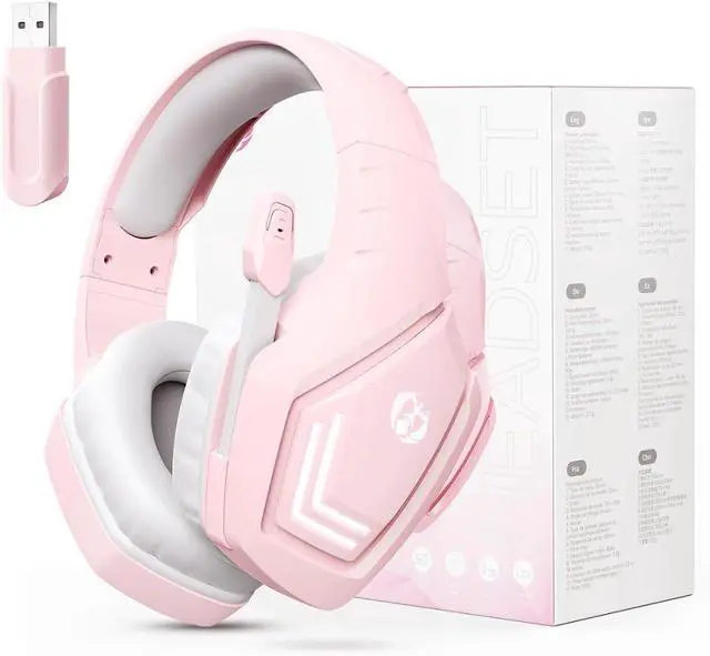 Main image of Anivia 2.4GHz Wireless Gaming Headset with Microphone for Work, PC Comptuers, Laptop, Over Ear Gamer Headphones with Mic, LED Light, Bass Surround Sound, Soft Ear Pads, for Girls and Women (Pink)