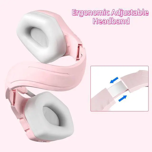 Alt view image 4 of 5 - Anivia 2.4GHz Wireless Gaming Headset with Microphone for Work, PC Comptuers, Laptop, Over Ear Gamer Headphones with Mic, LED Light, Bass Surround Sound, Soft Ear Pads, for Girls and Women (Pink)
