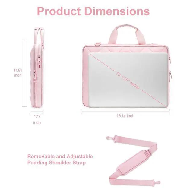 Alt view image 2 of 5 - MOSISO 360 Protective Laptop Shoulder Bag, 15-15.6 inch Double Layer Fluffy Padded Laptop Bag with Anti-theft Zipper Compatible with MacBook Pro 16 inch, HP, Dell, Lenovo, Asus Notebook, Pink