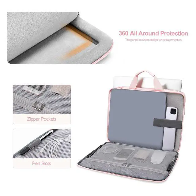 Alt view image 3 of 5 - MOSISO 360 Protective Laptop Shoulder Bag, 15-15.6 inch Double Layer Fluffy Padded Laptop Bag with Anti-theft Zipper Compatible with MacBook Pro 16 inch, HP, Dell, Lenovo, Asus Notebook, Pink