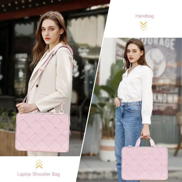 Alt view image 5 of 5 - MOSISO 360 Protective Laptop Shoulder Bag, 15-15.6 inch Double Layer Fluffy Padded Laptop Bag with Anti-theft Zipper Compatible with MacBook Pro 16 inch, HP, Dell, Lenovo, Asus Notebook, Pink
