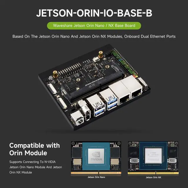 Alt view image 3 of 5 - Waveshare Jetson Orin Nano/NX Super Dual Ethernet Base Board  Compatible with Jetson Orin Nano and Jetson Orin NX Modules, Designed for N-VIDIA Jetson Orin Nano Super AI Development Kit