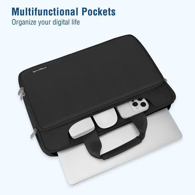 Alt view image 3 of 5 - MOSISO 360 Protective Laptop Shoulder Bag Compatible with MacBook Air/Pro, 13-13.3 inch Notebook, Compatible with MacBook Pro 14 inch M5 M4 M3 M2 M1,Matching Color Sleeve with Belt, Black