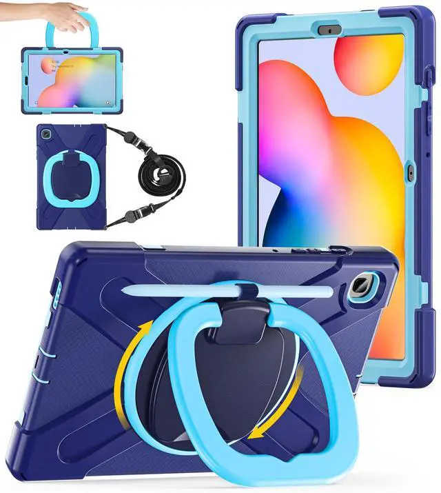 Main image of BATYUE Case for Galaxy Tab S6 Lite 10.4 Inch 2024/2022/2020 with Pen Holder, Shockproof Rugged Cover with 360 Rotating Stand, Shoulder Strap, Handle Grip for Samsung Galaxy Tab S6 Lite, Navy Blue