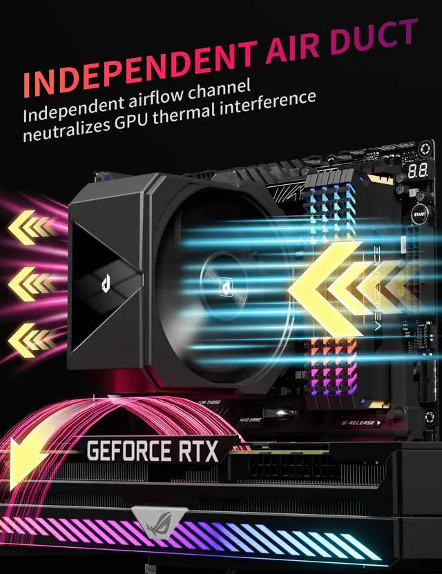 Alt view image 3 of 5 - upHere up1 Elite CPU Cooler - 4 Heat Pipes, Magnetic Cover, Quick-Release Fans, Intel LGA1851/1700 & AMD AM5/AM4 Support, Independent Air Duct, 1650RPM 68CFM Fan, Black, up1 Elite K4