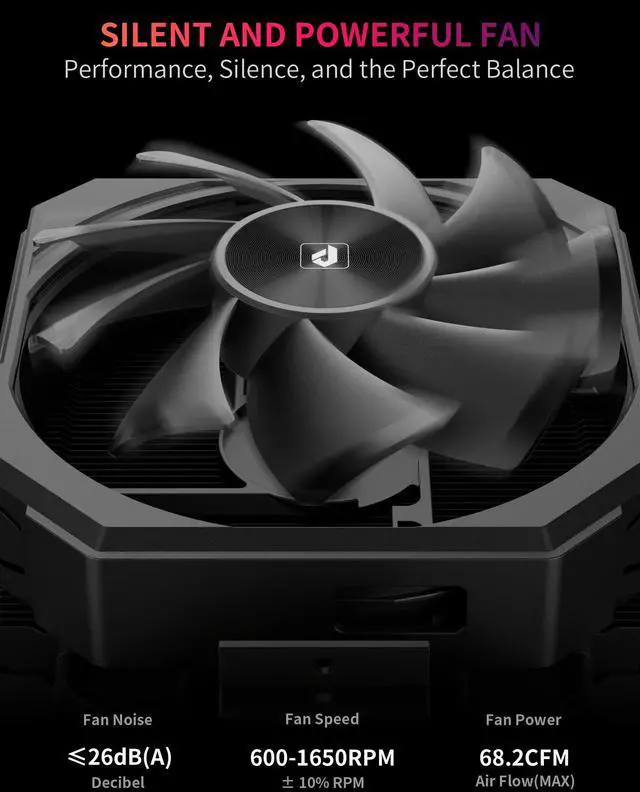 Alt view image 5 of 5 - upHere up1 Elite CPU Cooler - 4 Heat Pipes, Magnetic Cover, Quick-Release Fans, Intel LGA1851/1700 & AMD AM5/AM4 Support, Independent Air Duct, 1650RPM 68CFM Fan, Black, up1 Elite K4