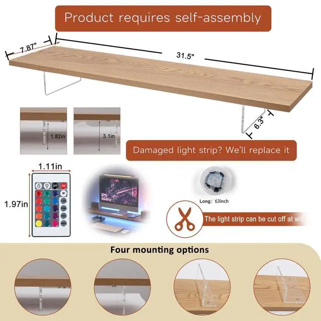 Alt view image 2 of 5 - LA QUEENIE Monitor Stand Riser,Wood & Acrylic Computer Monitor Stand with LED Light,Desk Accessories Desktop Organizer Stand for Computer,Laptop,Printer,PC & TV Screen Riser