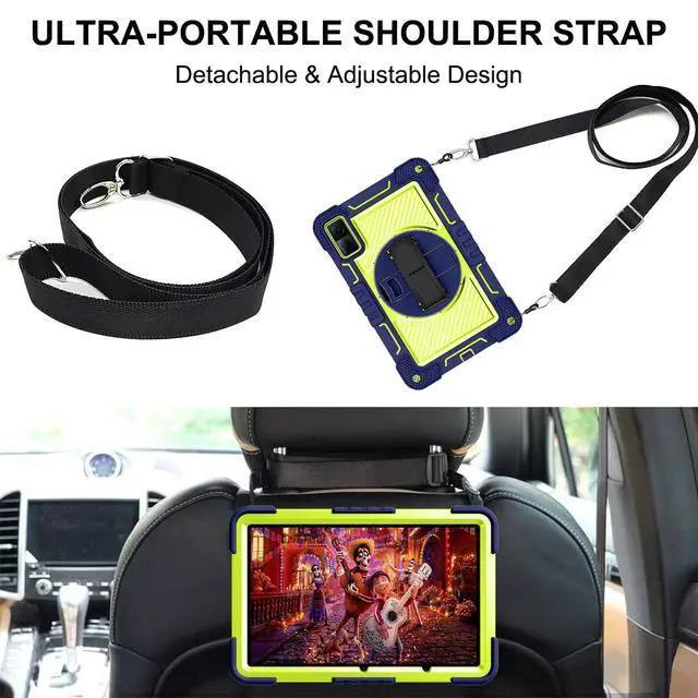 Alt view image 4 of 5 - YOUULAR Tablet Case for Xiaomi Redmi Pad 10.61 inches 22081283G, Tablet Shockproof Cover with 360° Rotating Stand and Wrist Strap, Shoulder Strap Navy Blue+Yellow Green