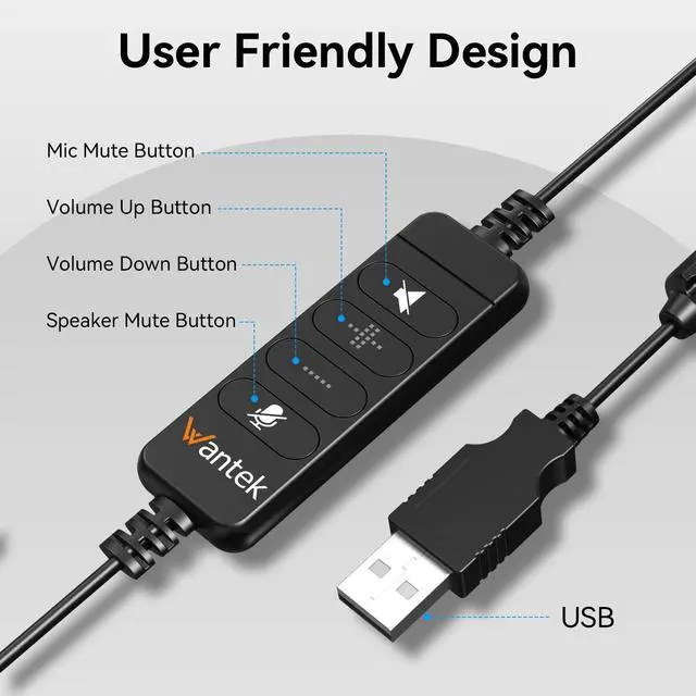 Alt view image 5 of 5 - Wantek USB Headset with Microphone for PC, Computer Headset with Noise Canceling Microphone with Mute for Home Office Online Skype Zoom Meetings