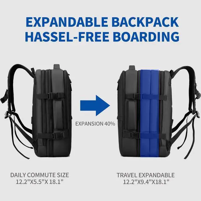 Alt view image 4 of 5 - Biaqud Travel Backpack for Men Women, Expandable Carry on Backpacks with Charging Port for Business Work Commute Casual, Black