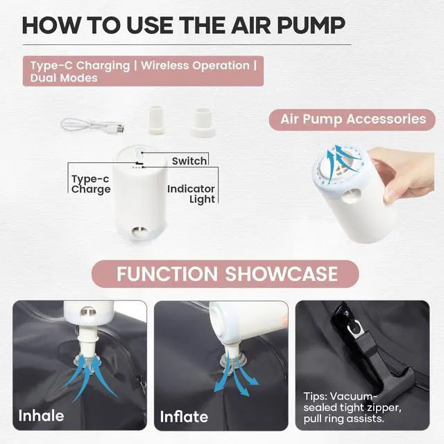 Alt view image 3 of 5 - UPPACK Vacuum Backpack Travel With Pump for Women Men Personal item Travel Bag Carry on Backpack Flight Approved Work College Casual Daypack Backpacks with Vacuum Compression