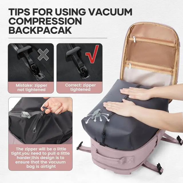 Alt view image 4 of 5 - UPPACK Vacuum Backpack Travel With Pump for Women Men Personal item Travel Bag Carry on Backpack Flight Approved Work College Casual Daypack Backpacks with Vacuum Compression