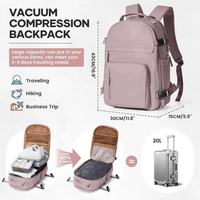 Alt view image 5 of 5 - UPPACK Vacuum Backpack Travel With Pump for Women Men Personal item Travel Bag Carry on Backpack Flight Approved Work College Casual Daypack Backpacks with Vacuum Compression