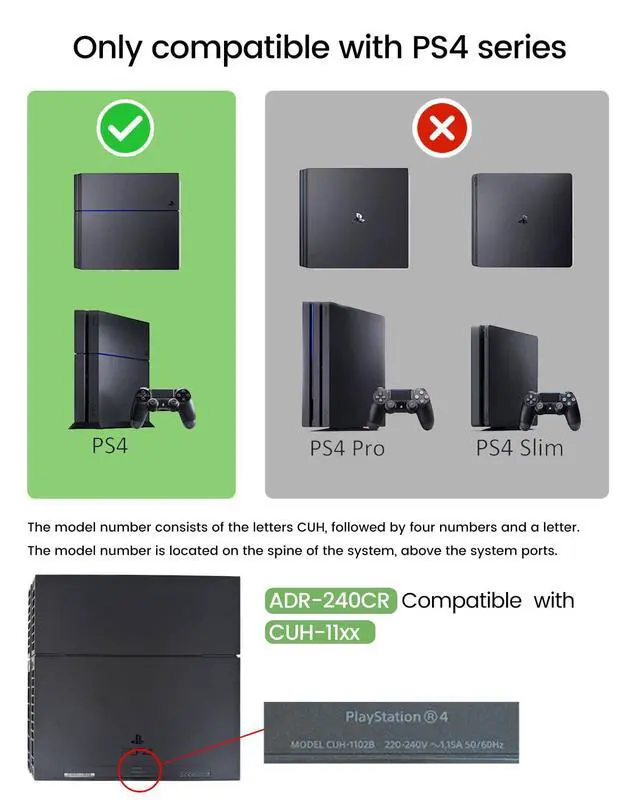 Alt view image 2 of 5 - LHM for PS4 Power Supply Replacement ADP-240CR with Power Cord, for CUH-11xx Series Host Source Replacement(4 pin) with Repair Tools and Manual