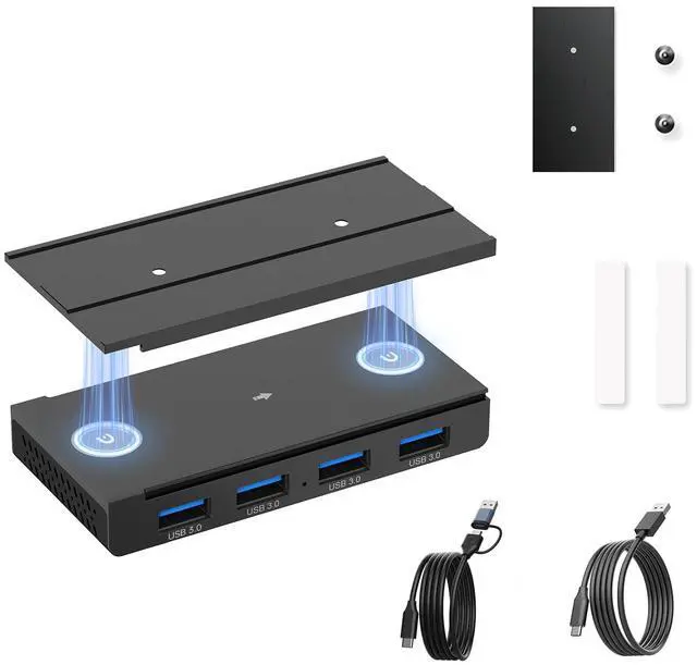 Main image of EJAY 4-Port Magnetic USB 3.0 Hub, 5Gbps High-Speed Data Transfer, Includes 2 Packs Sliding Rail, Screws & Sticky Pads for MacBook Laptop PC