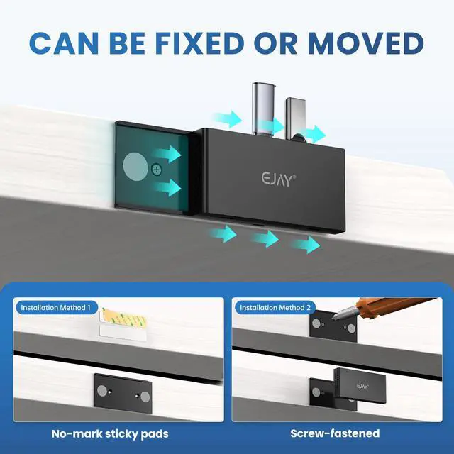 Alt view image 3 of 5 - EJAY 4-Port Magnetic USB 3.0 Hub, 5Gbps High-Speed Data Transfer, Includes 2 Packs Sliding Rail, Screws & Sticky Pads for MacBook Laptop PC