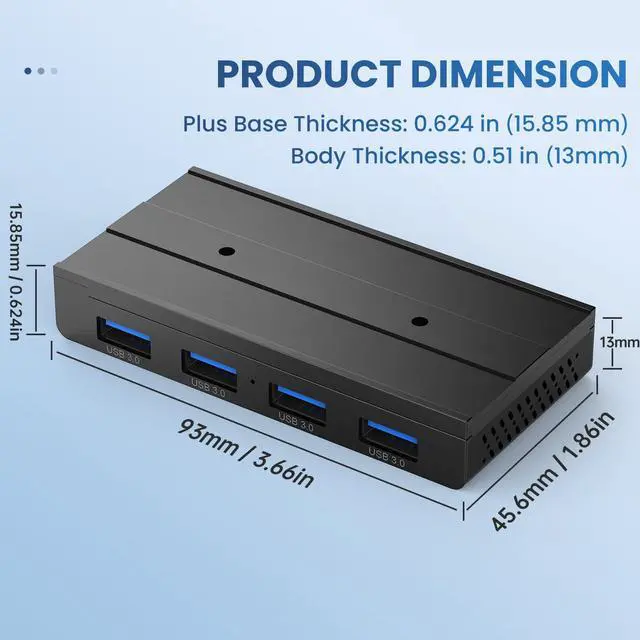 Alt view image 5 of 5 - EJAY 4-Port Magnetic USB 3.0 Hub, 5Gbps High-Speed Data Transfer, Includes 2 Packs Sliding Rail, Screws & Sticky Pads for MacBook Laptop PC