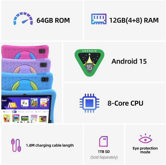 Alt view image 4 of 5 - plimpton 2025 Upgraded Kids Tablet, 10 Inch Android 15 Tablet for Kids with Case Included, Octa-Core, Google Kids Space, Parental Control, 4GB+64GB, WiFi, BT5.3, YouTube, Gift for Toddler